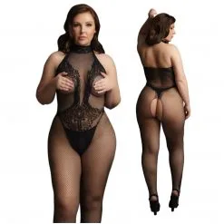 High Neck Fishnet And Lace Bodystocking – 026X – Grande Taille – Le Désir