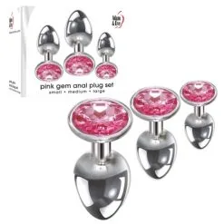 Pink Gem Anal Plug Set – Ensemble De Plugs Anales Ornées D’un Bijou – Adam & Eve