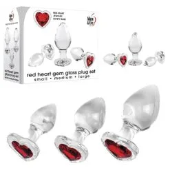 Red Heart Gem Glass Plug Set – Ensemble De Plugs Anales En Verre Avec Bijou En Coeur – Adam & Eve